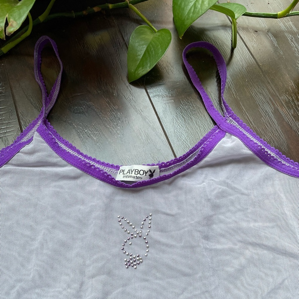 Vintage 90s Y2K PlayBoy Intimates Sheer Lingerie Retro Studded Lilac Cami Tank S